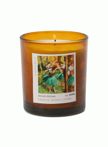 Ароматна соева свещ Падивакс в стъклена чаша "Импресионист: Танцьорките на Дега - розово и зелено"